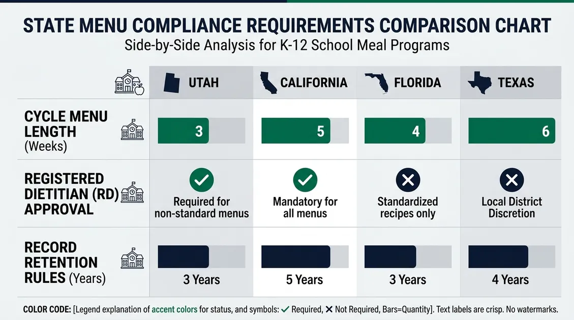 State menu requirement comparison chart for Utah California Florida Texas State menu requirement comparison chart for Utah California Florida Texas