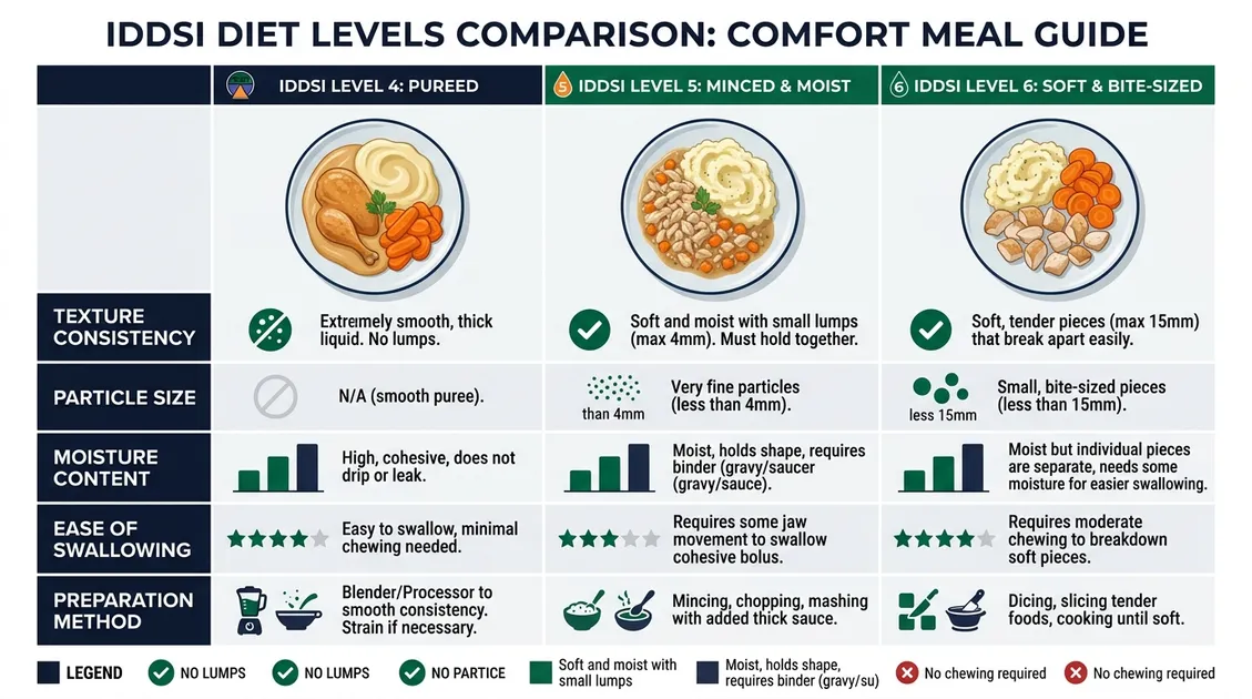 Texture-modified comfort foods showing pureed, minced, and soft options Texture-modified comfort foods showing pureed, minced, and soft options