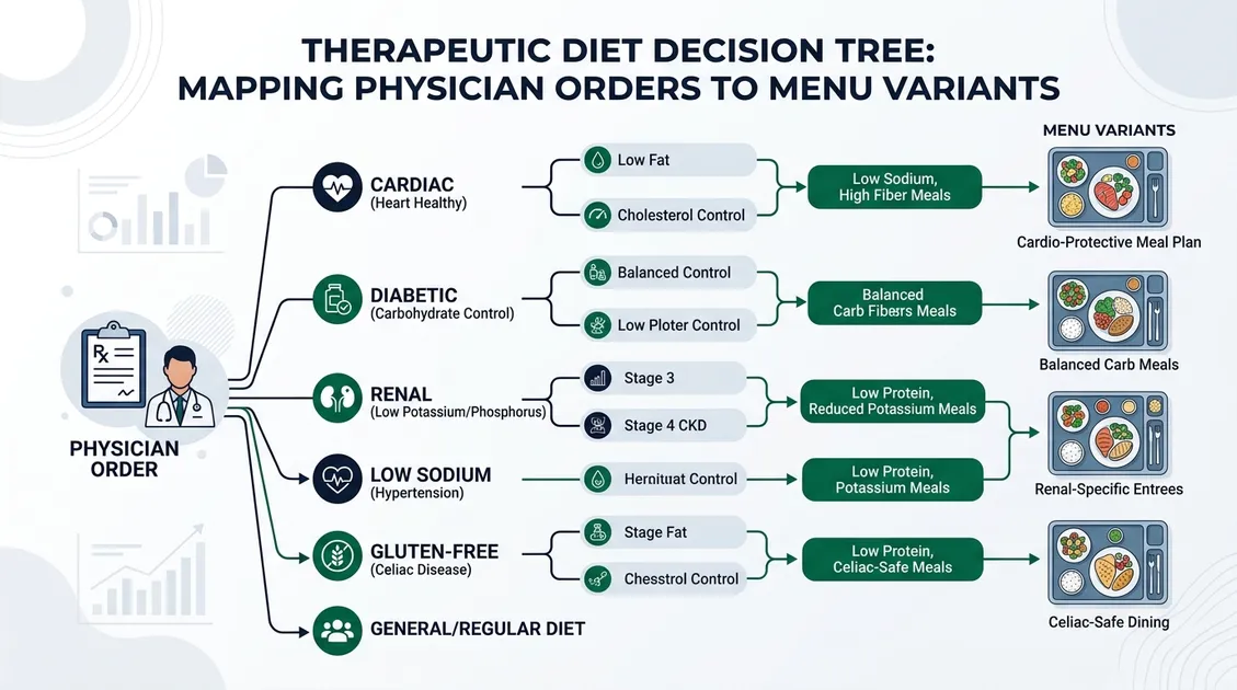 Illustration: therapeutic diet decision tree mapping physician orders to menu variants Illustration: therapeutic diet decision tree mapping physician orders to menu variants
