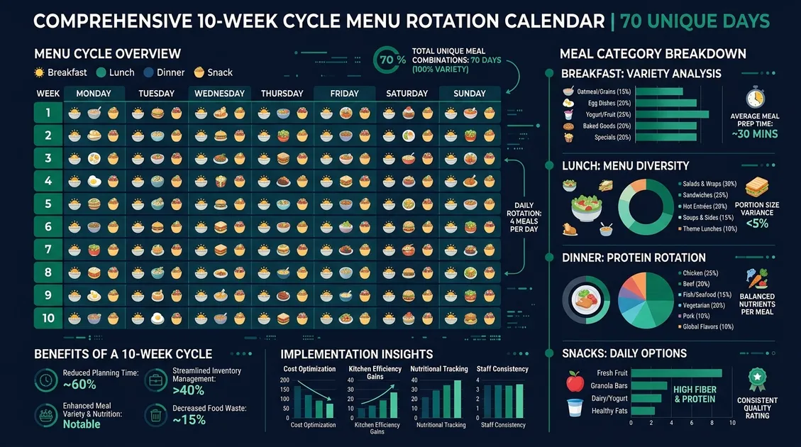Dietitian-Approved Cycle Menus for Senior Care Facilities - Infographic showing a 10-week cycle menu rotation calendar with meal categories for breakfast lunch dinner and snacks Dietitian-Approved Cycle Menus for Senior Care Facilities - Infographic showing a 10-week cycle menu rotation calendar with meal categories for breakfast lunch dinner and snacks