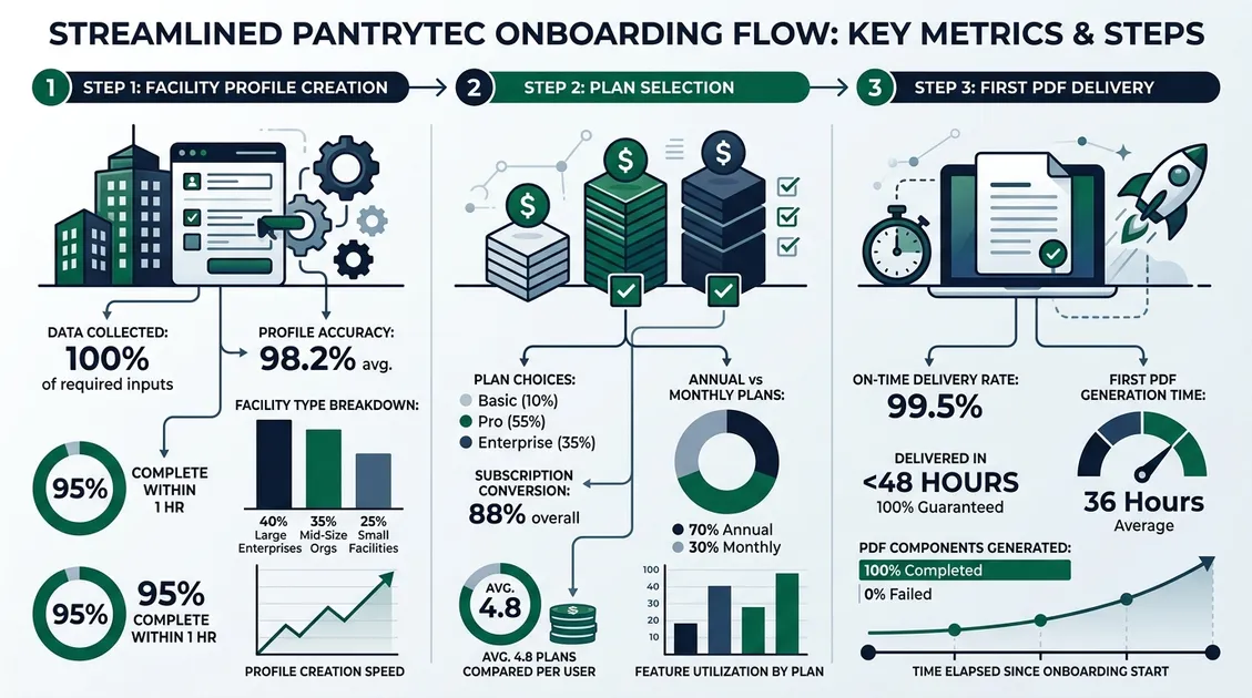 Dietitian-Approved Cycle Menus for Senior Care Facilities - PantryTec 3-step onboarding infographic showing facility profile, plan selection, and delivery timeline Dietitian-Approved Cycle Menus for Senior Care Facilities - PantryTec 3-step onboarding infographic showing facility profile, plan selection, and delivery timeline