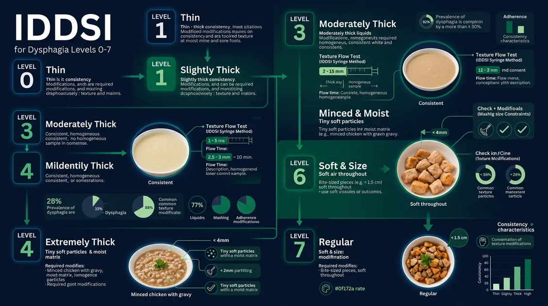 Dietitian-Approved Cycle Menus for Senior Care Facilities - IDDSI levels 0 through 7 infographic with food texture examples for memory care Dietitian-Approved Cycle Menus for Senior Care Facilities - IDDSI levels 0 through 7 infographic with food texture examples for memory care