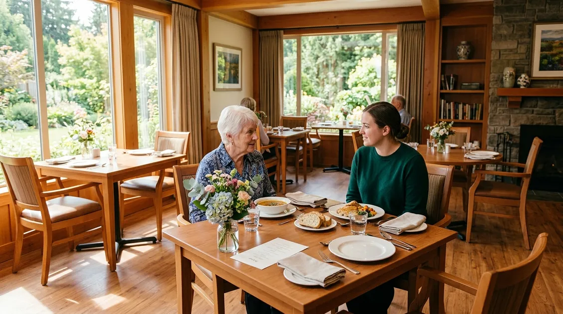 Dietitian-Approved Cycle Menus for Senior Care Facilities - Hospice care dining area with small tables and comfort food options Dietitian-Approved Cycle Menus for Senior Care Facilities - Hospice care dining area with small tables and comfort food options