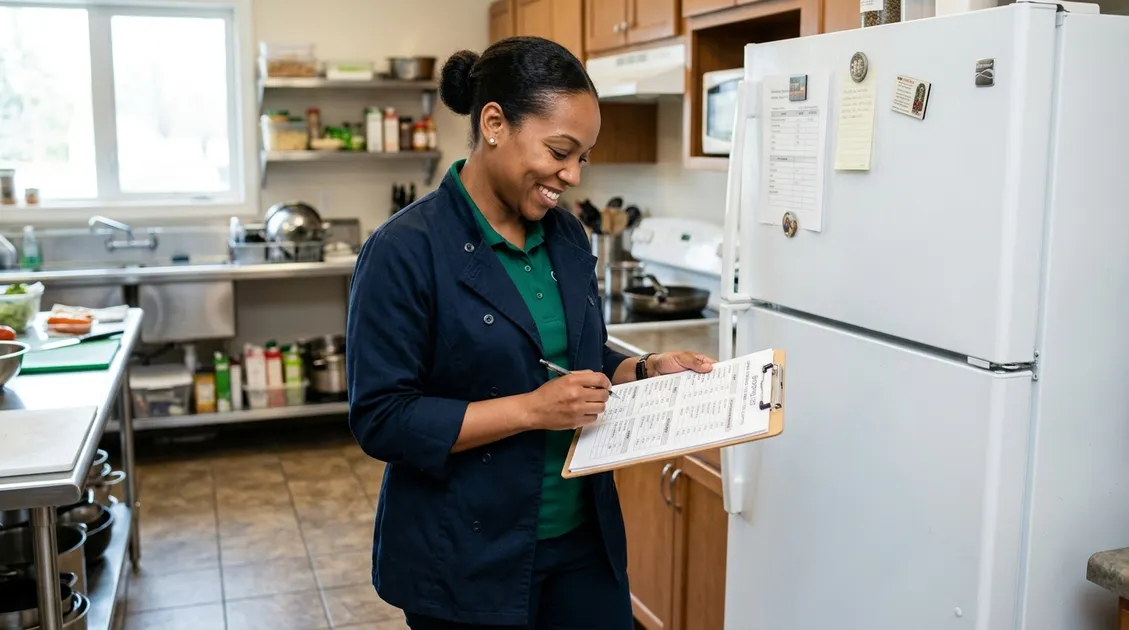 Registered Dietitian reviewing nutritional analysis with cycle menu printouts Registered Dietitian reviewing nutritional analysis with cycle menu printouts